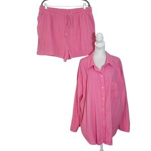 Time and Tru Pink Cotton Matching Set Size XL 16-18 Casual Pink Short Set